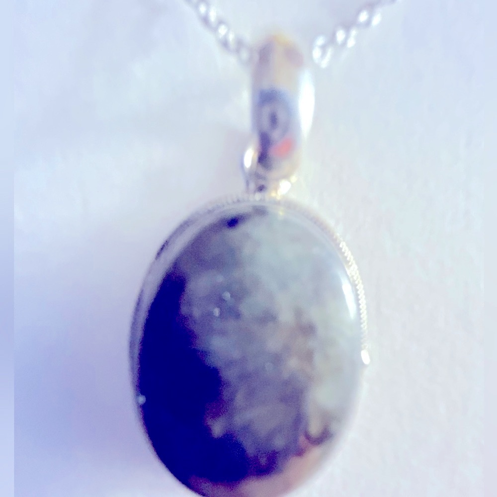 ADD 1 💰FREE/BUNDLE NWOT Necklace Moss Agate .925 sp bezel, hypoallergenic chain